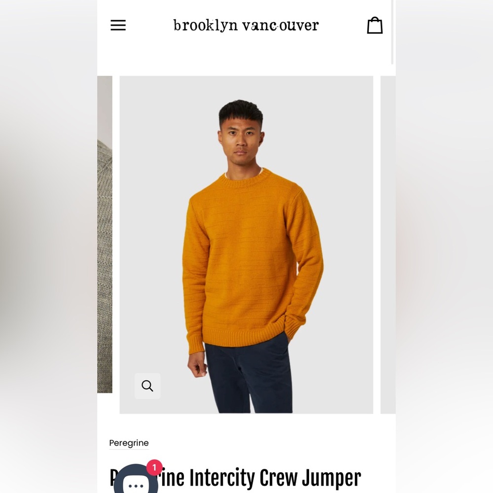 Men's Peregrine Crew Sweater Orange Medium - like new, never worn